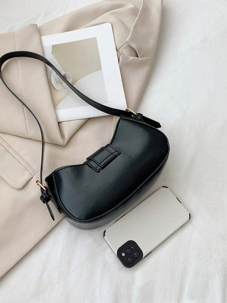 Retro Style PU Leather Women's Crossbody Bag With Belt Decoration, Zipper Opening, Solid Color, Versatile Clutch Bag