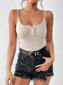 SHEIN Frenchy Half Button Cami Top Summer Brown Casual