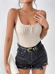 SHEIN Frenchy Half Button Cami Top Summer Brown Casual