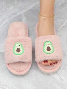 女士酪梨刺繡毛茸茸家庭學院室內臥室拖鞋 - 藕粉色 - 查看 2