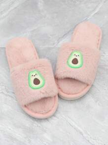 女士酪梨刺繡毛茸茸家庭學院室內臥室拖鞋 - 藕粉色 - 查看 4