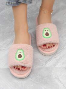 女士酪梨刺繡毛茸茸家庭學院室內臥室拖鞋 - 藕粉色 - 查看 5