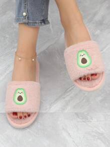 女士酪梨刺繡毛茸茸家庭學院室內臥室拖鞋 - 藕粉色 - 查看 6