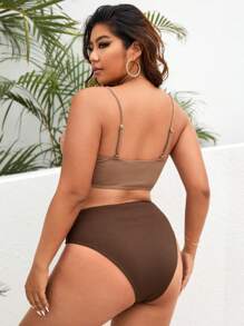 SHEIN Swim Curve Plus Size Chi tiết quấn Bikini Set Bãi biển mùa hè - màu nâu - Xem 2