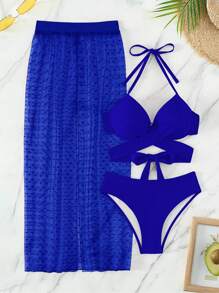 Swim Vcay Bañador bikini push up cruzado con falda de playa - azul real - Ver 4