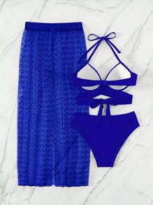 Swim Vcay Bañador bikini push up cruzado con falda de playa - azul real - Ver 5