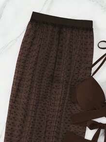 裹胸式比基尼套装，配有罩衫裙，适合夏季度假 - 巧克力棕 - 查看 6