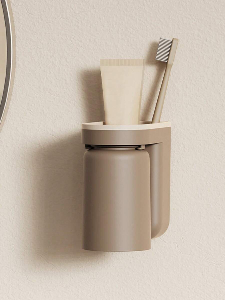 2pcs Toothbrush Storage Box & Gargle Cup Set - Brown - View 1