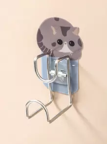 1PC Họa Tiết Mèo Hoạt Hình Keo Treo Tường Treo Giá Đỡ Chậu Rửa - Xám - Xem 1