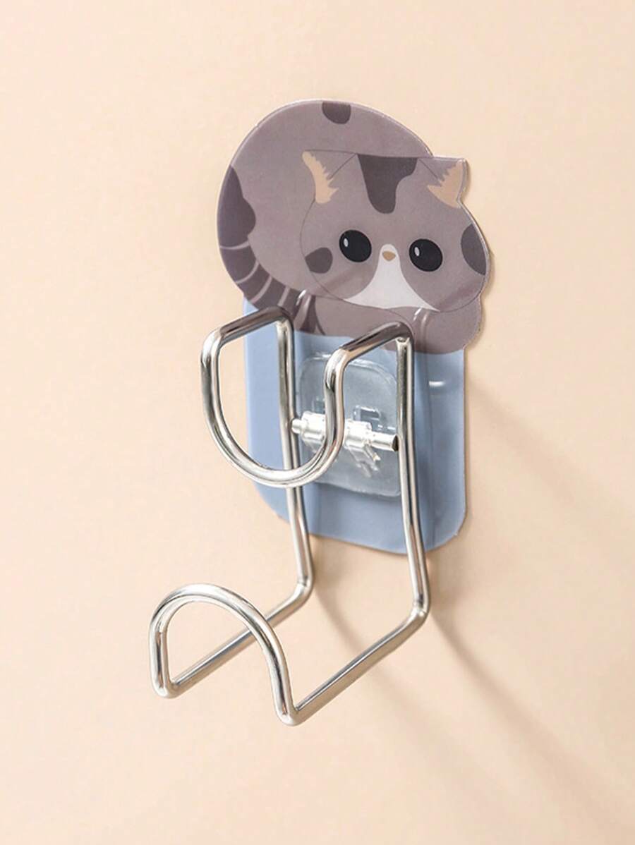 1PC Họa Tiết Mèo Hoạt Hình Keo Treo Tường Treo Giá Đỡ Chậu Rửa - Xám - Xem 1