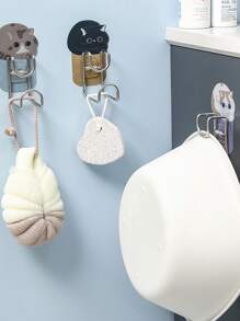 1PC Họa Tiết Mèo Hoạt Hình Keo Treo Tường Treo Giá Đỡ Chậu Rửa - Xám - Xem 5