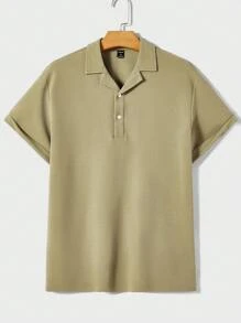 Manfinity Homme Áo thun có cổ Nam Nút phía trước màu trơn Giải trí - xanh quân đội - Xem 1