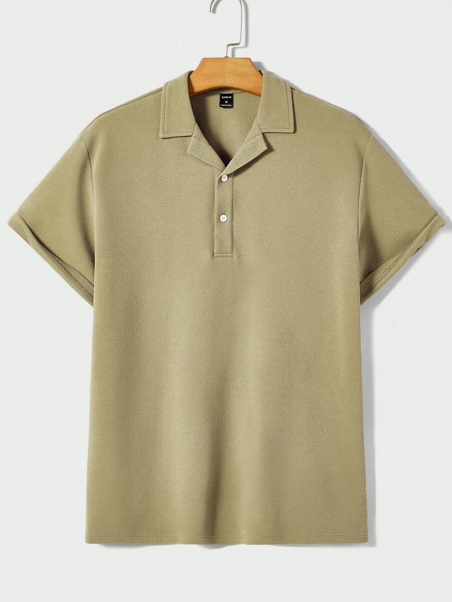 Manfinity Homme Áo thun có cổ Nam Nút phía trước màu trơn Giải trí - xanh quân đội - Xem 1