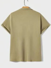 Manfinity Homme Áo thun có cổ Nam Nút phía trước màu trơn Giải trí - xanh quân đội - Xem 2