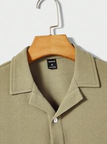 Manfinity Homme Áo thun có cổ Nam Nút phía trước màu trơn Giải trí - xanh quân đội - Xem 4