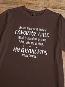 SHEIN Essnce Áo thun Plus size Slogan Giải trí - Màu nâu Sô-cô-la - Xem 4