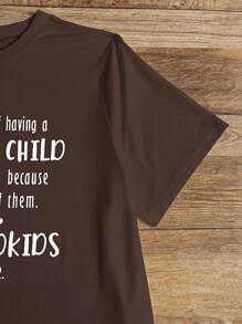 SHEIN Essnce Áo thun Plus size Slogan Giải trí - Màu nâu Sô-cô-la - Xem 5