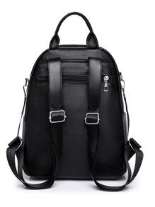 Minimalist Black Classic Backpack PU - Black - View 2
