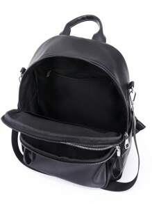 Minimalist Black Classic Backpack PU - Black - View 4