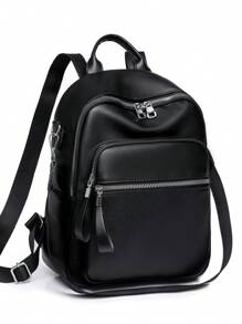 Minimalist Black Classic Backpack PU - Black - View 5