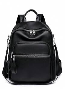 Minimalist Black Classic Backpack PU - Black - View 1