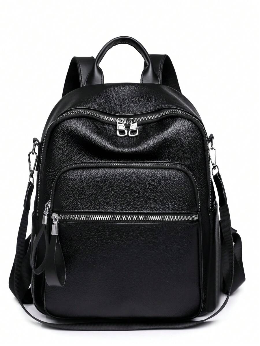 Minimalist Black Classic Backpack PU - Black - View 1
