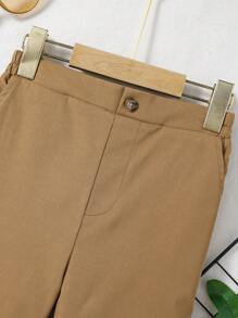 SHEIN Quần Trai Nút màu trơn Giải trí - màu nâu - Xem 3