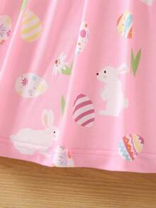 Toddler Girls Easter Egg & Rabbit Print Dress - Baby Pink - View 4