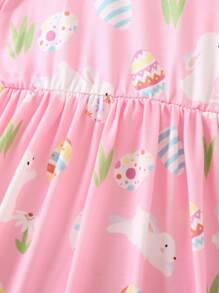 Toddler Girls Easter Egg & Rabbit Print Dress - Baby Pink - View 5