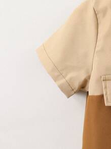 SHEIN Bộ Hai món thường ngày cho bé trai màu kaki cổ bẻ cổ bẻ cho mùa hè - Màu Khaki - Xem 4