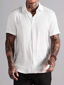GENTILAND 宽松版型男士纯色前扣短袖休闲衬衫 - 白色 - 查看 1