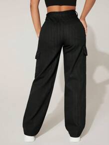 SHEIN PETITE High Waist Flap Pocket Cargo Jeans