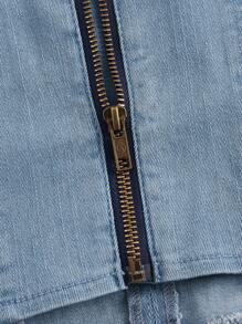 SHEIN MOD 素色後拉鏈背心牛仔上衣 - 淺色水洗藍 - 查看 3
