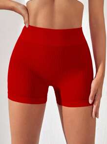 Easithlete Quần short thể thao cạp rộng trơn cho năm mới của Trung Quốc Quần short thể thao nữ, quần short tập gym, quần short đi xe đạp - Đỏ - Xem 4