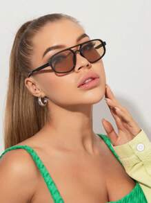 1pc Fashion Oval Wide-Rim Leisure Sunglasses For Women, Retro Simple Personalized Pilot Dual-Bridge Casual Ins Travel Resort Shades Beach Accessories For Women Sun Glasses Sunglasses Shades Basics And Suit For Sweater Jeans Sweatpants Hoodie Jackets Dress And Long Sleeve Shirt Fashionable Shade Elegant Outfit Family Outings Travel Vacation Holiday For Summer Beach Vacation, Outdoor, Travel - Champagne - View 2