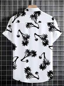 Manfinity RSRT 男士短袖紐扣短襯衫，熱帶風情海灘印花，不帶T恤，丈夫圖案襯衫 - 白色 - 查看 2