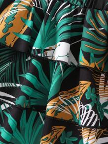 SHEIN Young Girl Green Tropical Print Vacation Halterneck 2 Piece Set For Summer,Holiday,Summer,Travel - Green - View 4