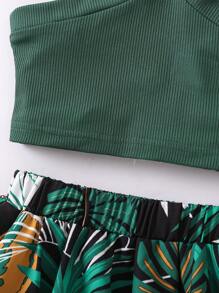 SHEIN Young Girl Green Tropical Print Vacation Halterneck 2 Piece Set For Summer,Holiday,Summer,Travel - Green - View 5