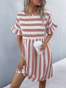 SHEIN Unity Two Tone Striped Flounce Sleeve Babydoll Dress - Multicolor - View 1