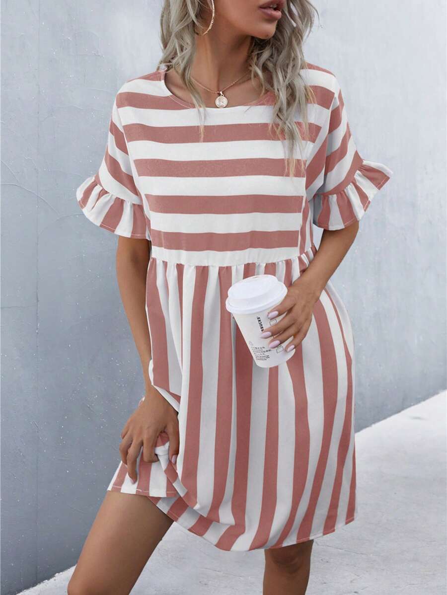 SHEIN Unity Two Tone Striped Flounce Sleeve Babydoll Dress - Multicolor - View 1