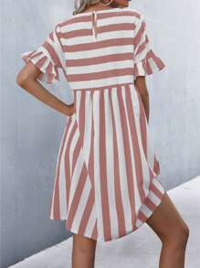 SHEIN Unity Two Tone Striped Flounce Sleeve Babydoll Dress - Multicolor - View 2