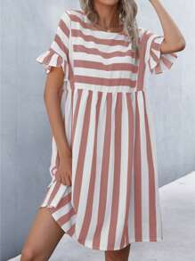 SHEIN Unity Two Tone Striped Flounce Sleeve Babydoll Dress - Multicolor - View 7