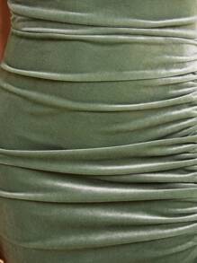 SHEIN Belle Vestido unicolor con cordón fruncido de terciopelo - verde menta - Ver 7