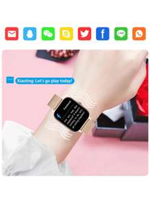 1pc Men Women Gold Stainless Steel Strap Casual Heart Rate Monitor Sleep Tracking Date Smart Watch With Watchband, Compatible With Android iphone - Gold - View 3