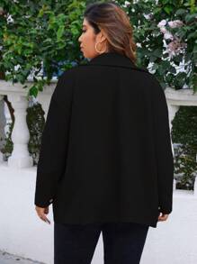SHEIN LUNE 大碼落肩袖口袋貼布夾克 - 黑色 - 查看 2