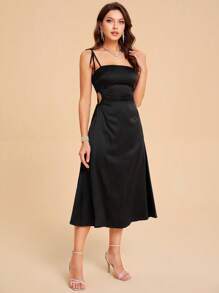 SHEIN Belle Tie Shoulder Ruched Cami Dress - Black - View 1