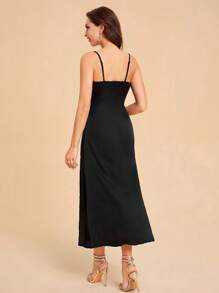 SHEIN Belle Đầm Nút Trọn gói Dây kéo Tách cao màu trơn Thanh lịch - màu đen - Xem 2