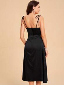 SHEIN Belle Tie Shoulder Ruched Cami Dress - Black - View 2