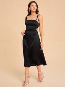 SHEIN Belle Tie Shoulder Ruched Cami Dress - Black - View 4