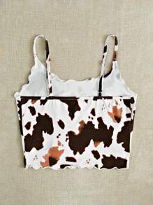 SHEIN EZwear 奶牛圖案木耳邊吊帶上衣 - 彩色 - 查看 2